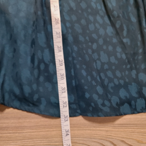 Sadie & Sage Blue Green Smocked Waist Balloon Sleeve AOP Satin Dress Womens M - Picture 9 of 9